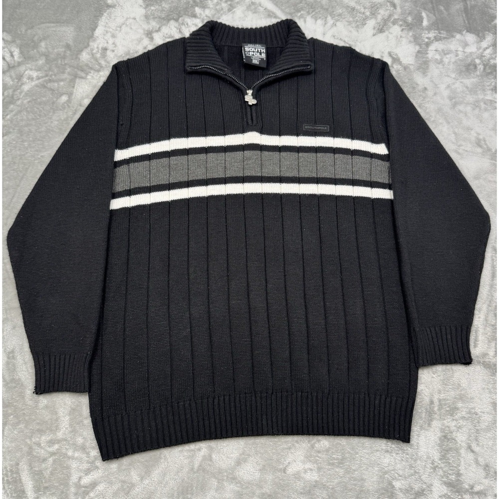 Southpole 1/4 Zip Sweater Mens 2XL XXL Black Ribbed Pullover Zip Vintage 90s Y2K